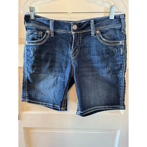 Silver Jeans Co Suki womans Short Distressed Denim Blue Size W31